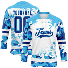Загрузить изображение в средство просмотра галереи, Custom Camo Royal Sky Blue-White Splash Hockey Lace Neck Jersey
