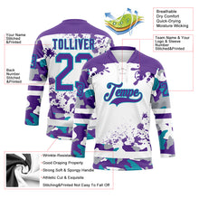 Load image into Gallery viewer, Custom Camo Purple Teal-White Splash Hockey Lace Neck Jersey
