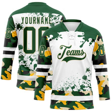 Laden Sie das Bild in den Galerie-Viewer, Custom Camo Green Black Cream-White Splash Hockey Lace Neck Jersey
