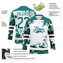 Laden Sie das Bild in den Galerie-Viewer, Custom Camo Teal Black-White Splash Hockey Lace Neck Jersey
