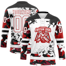 Load image into Gallery viewer, Custom Camo White Red-Black Splash Hockey Lace Neck Jersey
