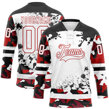 Load image into Gallery viewer, Custom Camo White Red-Black Splash Hockey Lace Neck Jersey
