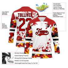 Laden Sie das Bild in den Galerie-Viewer, Custom Camo Red Black-White Splash Hockey Lace Neck Jersey

