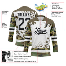 Laden Sie das Bild in den Galerie-Viewer, Custom Camo Black Olive Gray-White Splash Hockey Lace Neck Jersey
