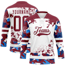 Laden Sie das Bild in den Galerie-Viewer, Custom Camo Crimson-White Splash Hockey Lace Neck Jersey
