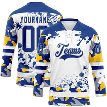 Загрузить изображение в средство просмотра галереи, Custom Camo Royal Gray-White Splash Hockey Lace Neck Jersey

