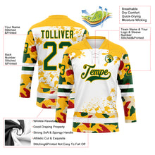 Laden Sie das Bild in den Galerie-Viewer, Custom Camo Green Gold-White Splash Hockey Lace Neck Jersey
