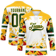 Laden Sie das Bild in den Galerie-Viewer, Custom Camo Green Gold-White Splash Hockey Lace Neck Jersey
