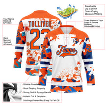 Загрузить изображение в средство просмотра галереи, Custom Camo Orange US Navy Blue-White Splash Hockey Lace Neck Jersey

