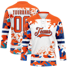 Загрузить изображение в средство просмотра галереи, Custom Camo Orange US Navy Blue-White Splash Hockey Lace Neck Jersey
