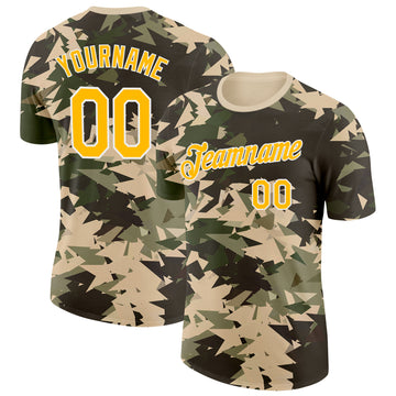 Custom Camo Gold-White Geometric Fragment Camouflage Salute To Service Performance T-Shirt