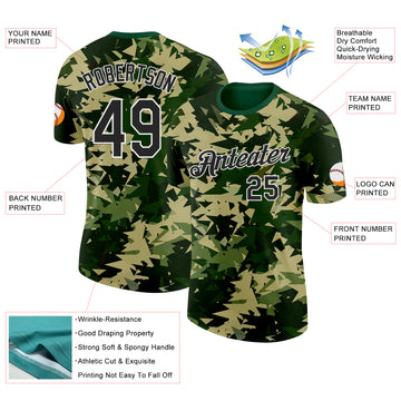 Custom Camo Black-White Geometric Fragment Camouflage Salute To Service Performance T-Shirt