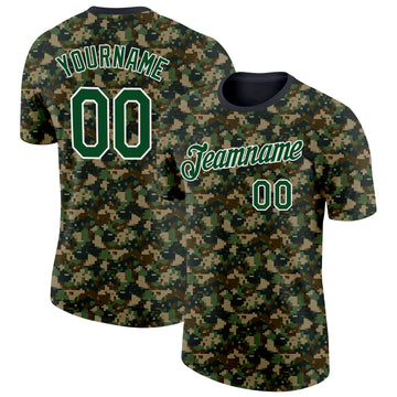 Custom Camo Green-White Woodland Digital Camouflage Pixel Salute To Service Performance T-Shirt