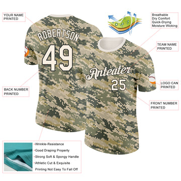 Custom Camo Cream-Black Desert Digital Camouflage Pixel Salute To Service Performance T-Shirt
