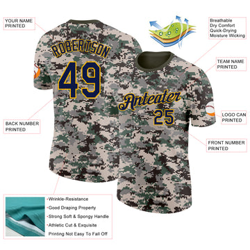 Custom Camo Navy-Gold Urban Digital Camouflage Pixel Salute To Service Performance T-Shirt