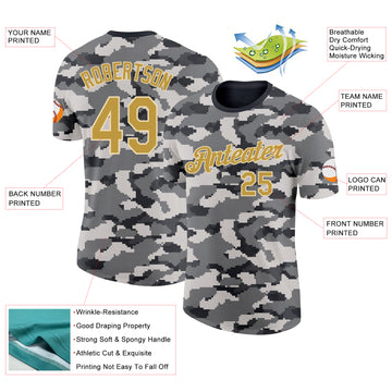 Custom Camo Old Gold-Cream Urban Digital Camouflage Pixel Salute To Service Performance T-Shirt