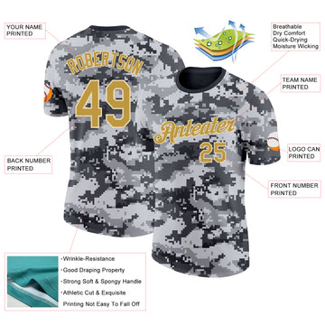 Custom Camo Old Gold-Cream Urban Digital Camouflage Pixel Salute To Service Performance T-Shirt