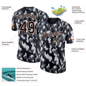 Custom Camo Brown-White Urban Digital Camouflage Pixel Salute To Service Performance T-Shirt