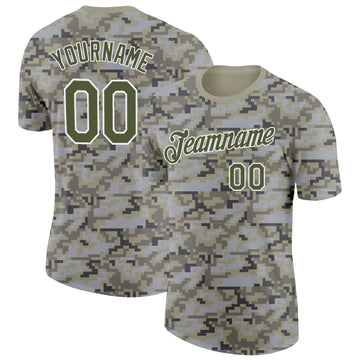 Custom Camo Olive-White Urban Digital Camouflage Pixel Salute To Service Performance T-Shirt