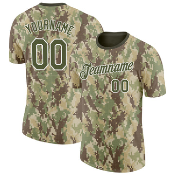 Custom Camo Olive-White Woodland Forest Digital Camouflage Pixel Salute To Service Performance T-Shirt