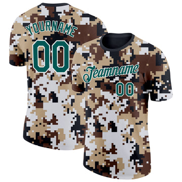 Custom Camo Midnight Green-White Desert Digital Camouflage Pixel Salute To Service Performance T-Shirt