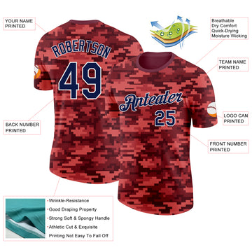 Custom Camo Navy-White Fire Magma Digital Camouflage Pixel Salute To Service Performance T-Shirt