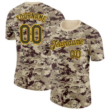 Custom Camo Olive-Gold Desert Digital Camouflage Pixel Salute To Service Performance T-Shirt