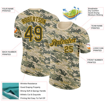 Custom Camo Olive-Gold Desert Digital Camouflage Pixel Salute To Service Performance T-Shirt