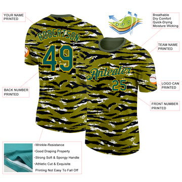 Custom Camo Midnight Green-Gold Tiger Stripe Camouflage Salute To Service Performance T-Shirt