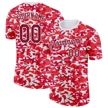 Custom Camo Maroon-White Digital Camouflage Salute To Service Performance T-Shirt