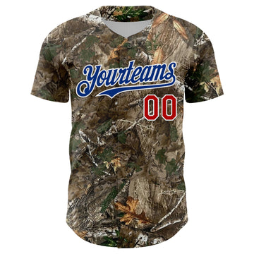 Custom Camo Royal Red-White Woodland Forest Camouflage Authentic Salute To Service Baseball Jersey