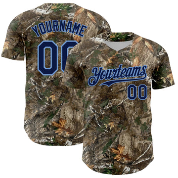 Custom Camo Navy-Powder Blue Woodland Forest Camouflage Authentic Salute To Service Baseball Jersey