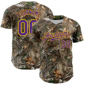 Custom Camo Purple-Yellow Woodland Forest Camouflage Authentic Salute To Service Baseball Jersey