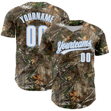 Load image into Gallery viewer, Custom Camo White-Light Blue Woodland Forest Camouflage Authentic Salute To Service Baseball Jersey
