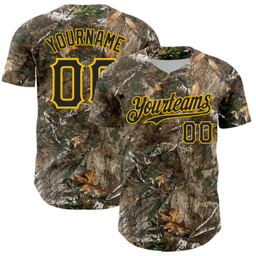 Custom Camo Black-Yellow Woodland Forest Camouflage Authentic Salute To Service Baseball Jersey