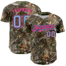 Charger l'image dans la galerie, Custom Camo Light Blue Black-Pink Woodland Forest Camouflage Authentic Salute To Service Baseball Jersey
