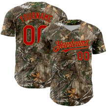 Charger l'image dans la galerie, Custom Camo Red Old Gold-Black Woodland Forest Camouflage Authentic Salute To Service Baseball Jersey

