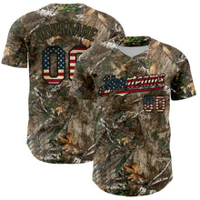 Load image into Gallery viewer, Custom Camo Vintage USA Flag Olive-Black Woodland Forest Camouflage Authentic Salute To Service Baseball Jersey
