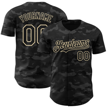 Custom Camo Black-Cream Dark Camouflage Tactical Style Authentic Salute To Service Baseball Jersey
