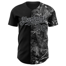 Load image into Gallery viewer, Custom Camo Black-Gray Woodland Forest Camouflage Split Authentic Salute To Service Baseball Jersey
