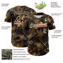 Загрузить изображение в средство просмотра галереи, Custom Camo Vintage USA Flag Cream-Black Woodland Forest Tactical Camouflage Outdoor Leaf Authentic Baseball Jersey
