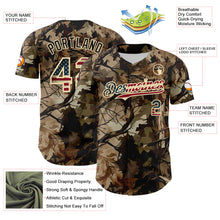 Charger l'image dans la galerie, Custom Camo Vintage USA Flag Cream-Black Woodland Forest Tactical Camouflage Outdoor Leaf Authentic Baseball Jersey
