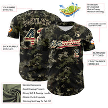 Load image into Gallery viewer, Custom Camo Vintage USA Flag Cream-Black Woodland Forest Tactical Camouflage Outdoor Leaf Authentic Baseball Jersey
