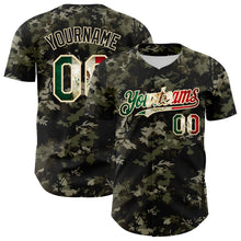 Загрузить изображение в средство просмотра галереи, Custom Camo Vintage Mexican Flag Cream-Black Woodland Forest Tactical Camouflage Outdoor Leaf Authentic Baseball Jersey
