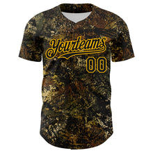 Charger l'image dans la galerie, Custom Camo Black-Gold Woodland Forest Tactical Camouflage Outdoor Leaf Authentic Baseball Jersey
