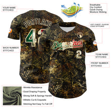 Загрузить изображение в средство просмотра галереи, Custom Camo Vintage Mexican Flag Cream-Black Woodland Forest Tactical Camouflage Outdoor Leaf Authentic Baseball Jersey
