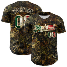 Загрузить изображение в средство просмотра галереи, Custom Camo Vintage Mexican Flag Cream-Black Woodland Forest Tactical Camouflage Outdoor Leaf Authentic Baseball Jersey
