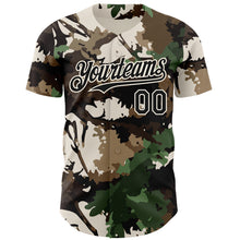 Charger l'image dans la galerie, Custom Camo Black-Cream Woodland Forest Tactical Camouflage Outdoor Leaf Authentic Baseball Jersey
