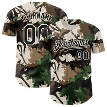 Charger l'image dans la galerie, Custom Camo Black-Cream Woodland Forest Tactical Camouflage Outdoor Leaf Authentic Baseball Jersey
