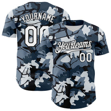 Laden Sie das Bild in den Galerie-Viewer, Custom Camo White-Black Woodland Forest Tactical Camouflage Outdoor Leaf Authentic Baseball Jersey
